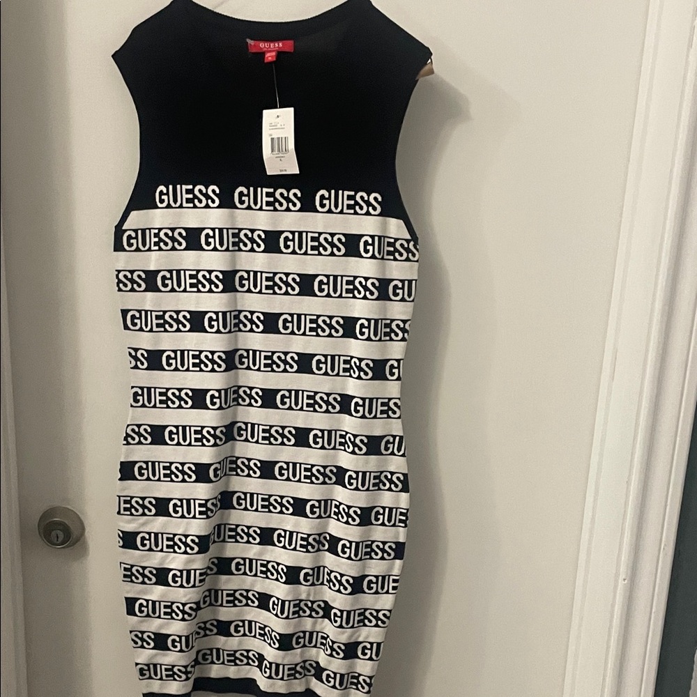 GUESS Black and White Logo Mini Dress